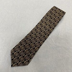 Martin Wong Collection Silk Tie Brown Geometric Pattern Classic Wide Men Necktie
